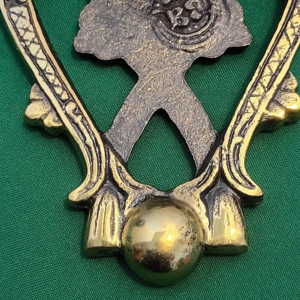 Vintage Brass Door Knocker Ornate Paisley Arabesque Shield Crown Antique